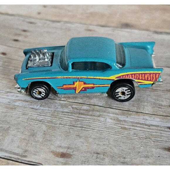 Hot Wheels Other - Hot Wheels 57 Chevy Teal Flames 1976 Malaysia Vintage Diecast Muscle Car